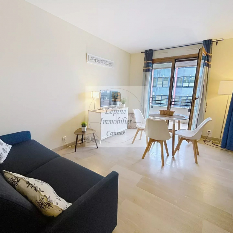 Cannes Banane – Élégant 2 pièces en étage élevé avec terrasse, cave et mobilier inclus.